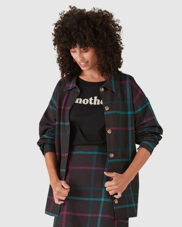 Camisa Feminina Xadrez Em Moletom Stretch Sem Flanela Preto - GG
