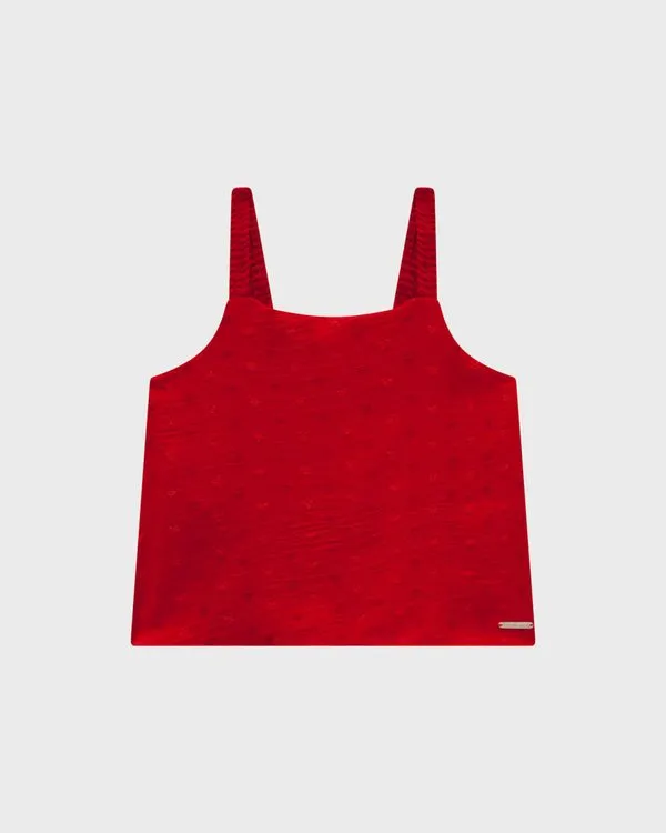 Conjunto Menina Regata E Shorts Saia Em Plumetis Coração - Carinhoso Vermelho - 14