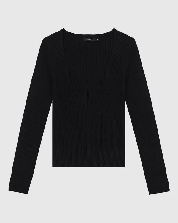 Blusa Feminina Decote Princesa Em Tricô - ENFIM Preto - P