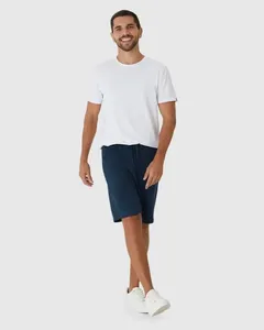 Bermuda Básica Masculina Cintura Média Em Moletom Sem Flanela Azul - G