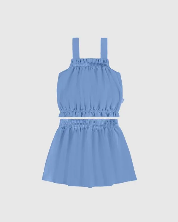 Conjunto Infantil Menina Blusa Cropped E Shorts Saia Godê Malwee Kids Azul - 14