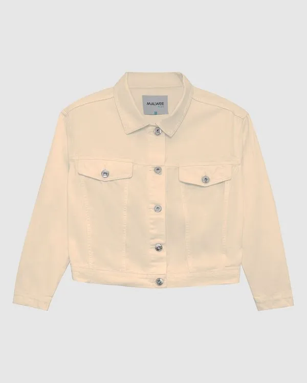 Jaqueta Cropped Feminina Plus Size Em Sarja Off White - G1