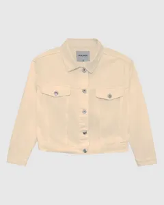 Jaqueta Cropped Feminina Plus Size Em Sarja Off White - G1