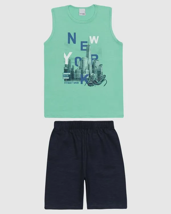 Conjunto Infantil Menino Regata Estampa Frontal Em Algodão Malwee Kids Verde - 10