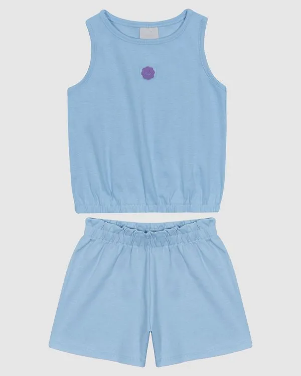 Conjunto Infantil Menina Regata E Shorts Em Ribana Algodão Malwee Kids Azul - 14