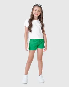 Shorts Infantil Menina Cintura Média Em Sarja Com Elastano Malwee Kids Verde - 1