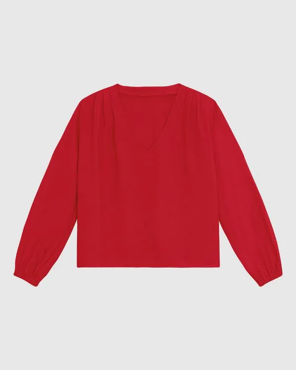 Blusa Ampla Feminina Decote V Manga 7/8 Em Viscose - ENFIM Vermelho - M