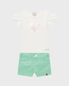 Conjunto Menina Blusa Estampa Bordada Paetê Em Algodão - Carinhoso Off White - 4