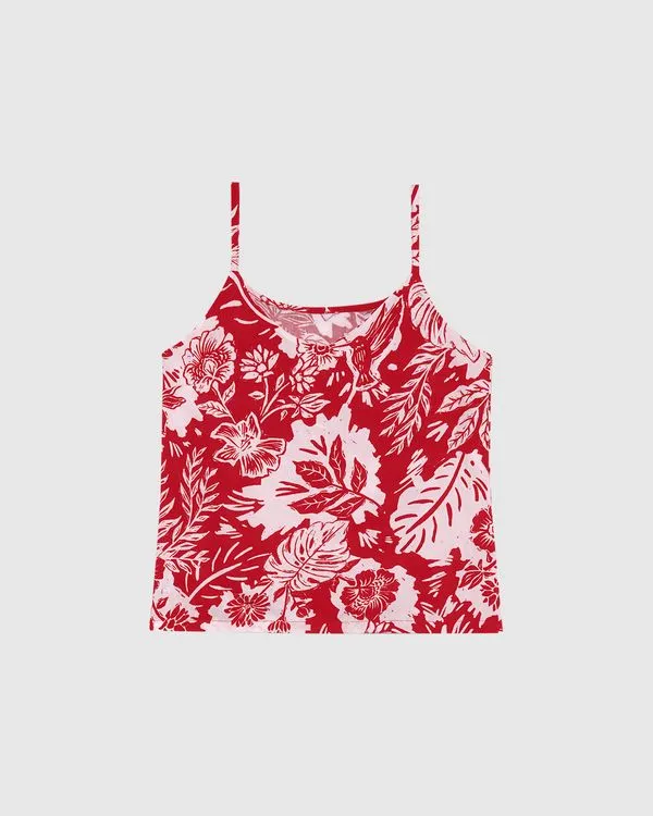 Regata Feminina Folhagem Alça Fina Com Regulador Em Viscose Vermelho - PP