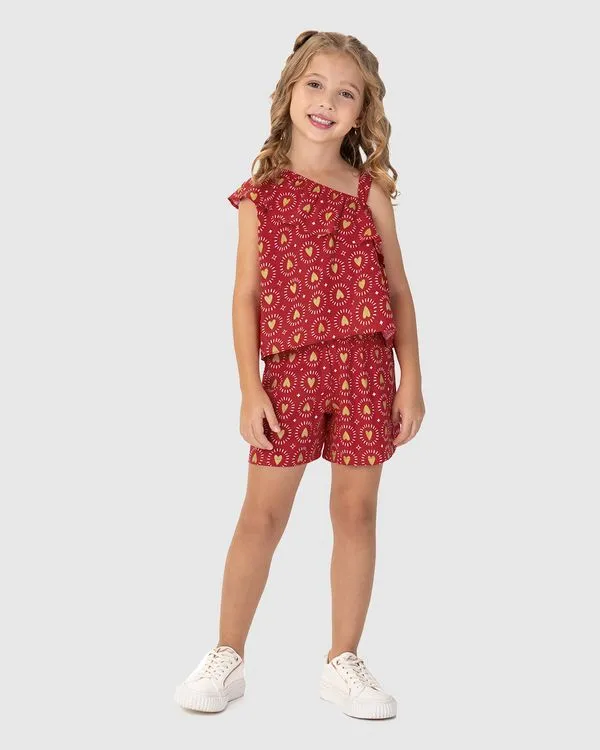 Conjunto Infantil Menina Blusa Ombro Só Em Viscose Malwee Kids Vermelho - 6