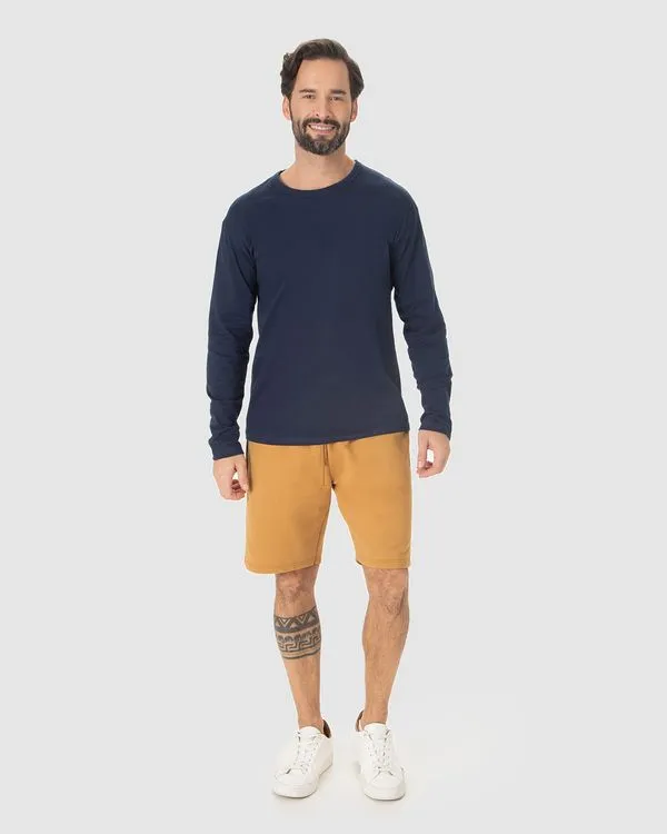 Bermuda Básica Masculina Comfort Bolso Funcional Em Moletom Marrom - G