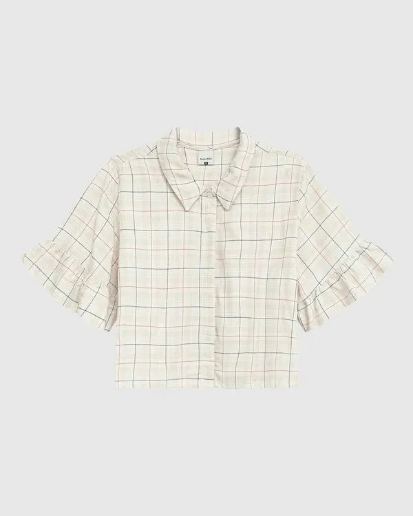 Camisa Cropped Feminina Manga Com Babado Em Viscose Marrom - XGG