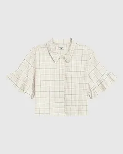 Camisa Cropped Feminina Manga Com Babado Em Viscose Marrom - P