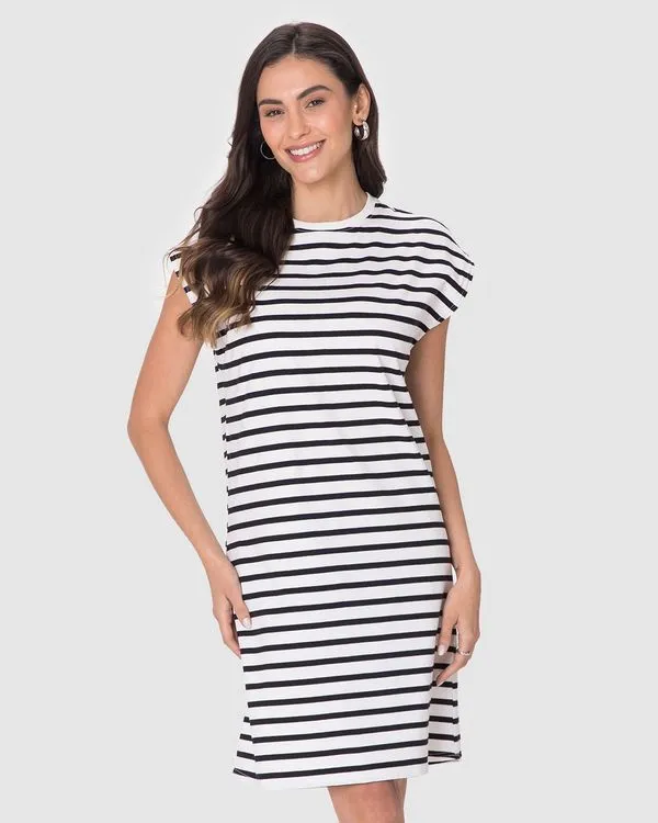 Vestido Feminino Muscle Tee Em Malha Listrada Off White - P