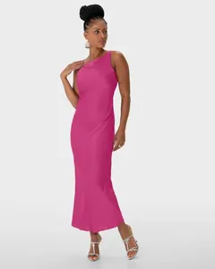 Vestido Longo Feminino Evasê Alça Com Regulagem Em Cetim - ENFIM Roxo - G