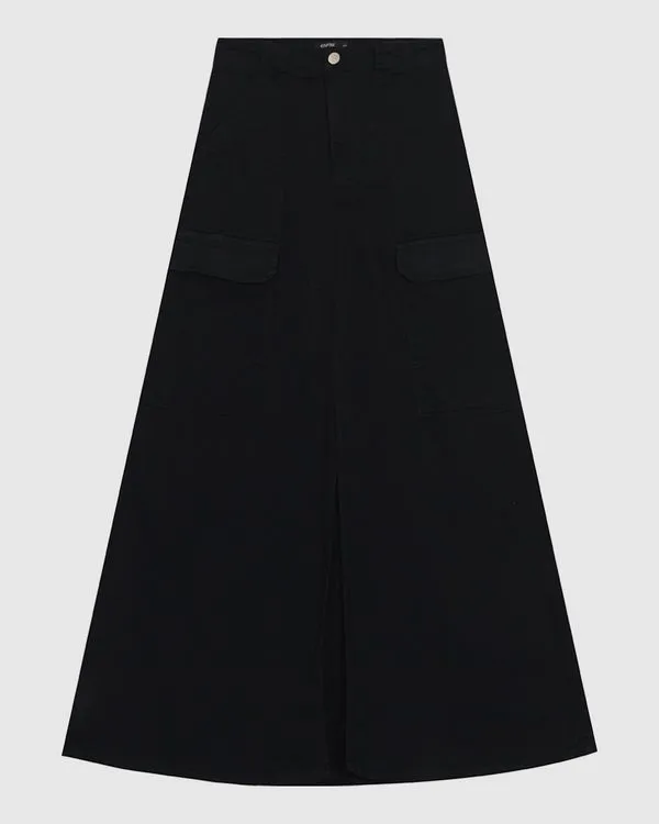 Saia Midi Feminina Cargo Fenda Frontal Em Sarja Com Elastano - ENFIM Preto - 38