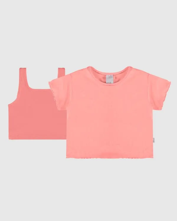 Conjunto Infantil Menina Top + Blusa Em Algodão E Tule Malwee Kids Rosa - 18