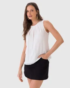 Saia Feminina Cintura Alta Bolso Funcional Em Sarja Com Elastano Preto - 42