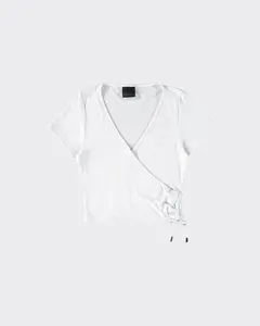 Blusa Cropped Feminina Com Amarração Em Malha Viscose Canelada - ENFIM Branco - GG