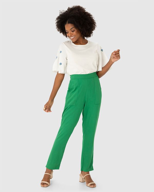 Calça Reta Feminina Bolso Frontal Em Viscose Sarjada Verde - G