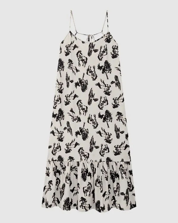 Vestido Midi Feminino Amplo Estampado Alça Regulável Em Viscose - ENFIM Branco - GG