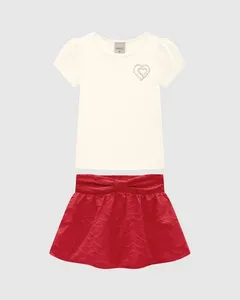Conjunto Menina Blusa E Saia Bordada Em Algodão - Carinhoso Off White - 1