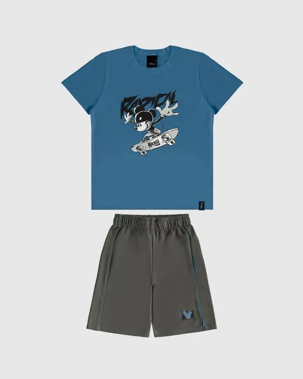 Conjunto Infantil Menino Radical Mickey Disney Em Algodão Malwee Kids Azul - 10