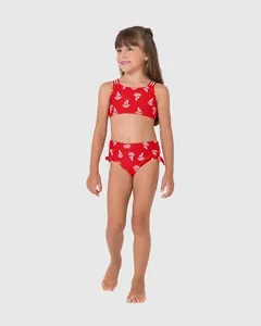 Biquíni Infantil Menina Cropped Estampa Barcos Em Malha UV50+ Malwee Kids Vermelho - 6