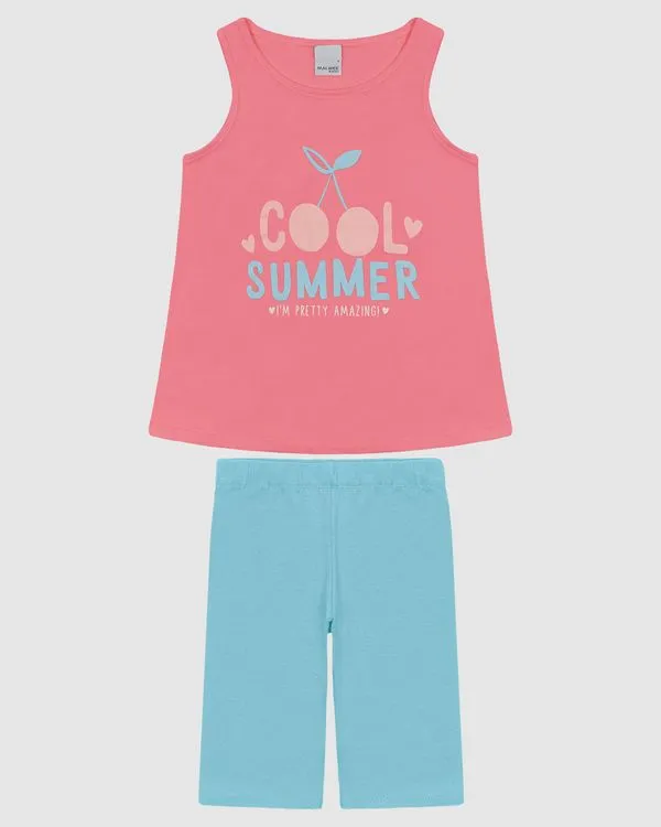 Conjunto Infantil Menina Regata E Bermuda Justa Em Algodão Malwee Kids Rosa - 6