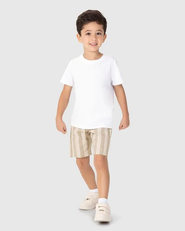 Bermuda Infantil Menino Listrado Bolso Embutido Com Botão Malwee Kids Branco - 8
