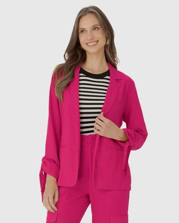 Blazer Feminino Com Manga Ajustável Em Viscolinho Rosa - GG