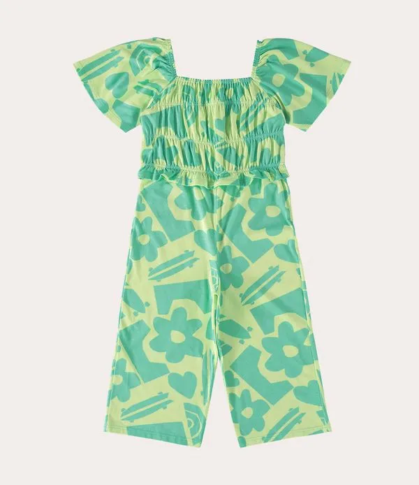 Macacão Pantacourt Infantil Menina Em Algodão Malwee Kids Verde - 6