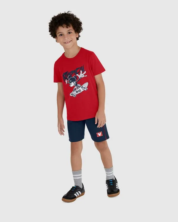 Conjunto Infantil Menino Radical Mickey Disney Em Algodão Malwee Kids Vermelho - 10