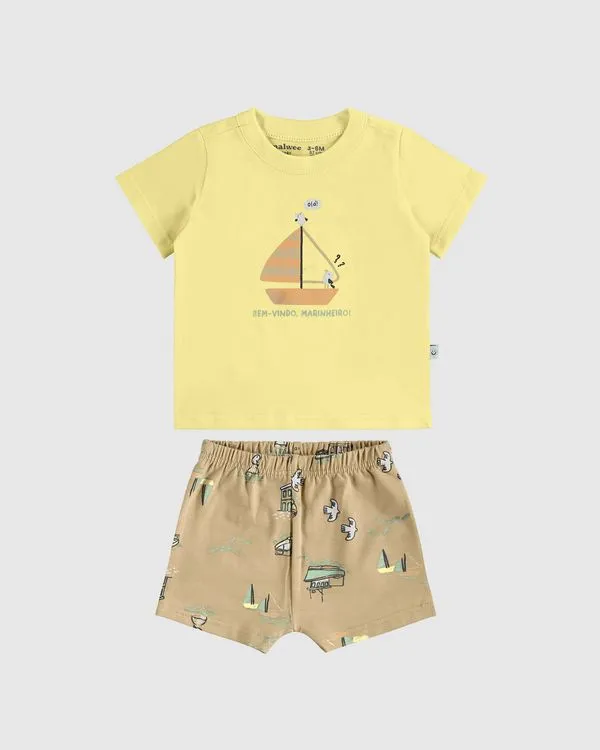 Conjunto Infantil Menino Bem-Vindo Marinheiro Em Algodão Malwee Kids Amarelo - 9M