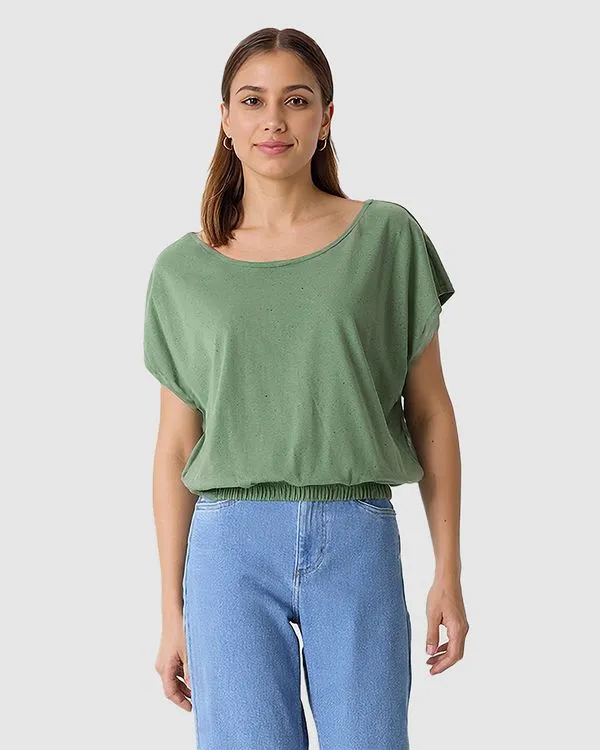 Blusa Ampla Feminina Barra Acabamento Elástico Em Malha Botonê Verde - G