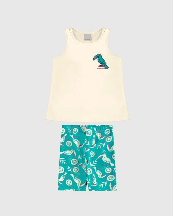 Conjunto Infantil Menina Regata E Bermuda Ciclista Estampada Malwee Kids Off White - 8