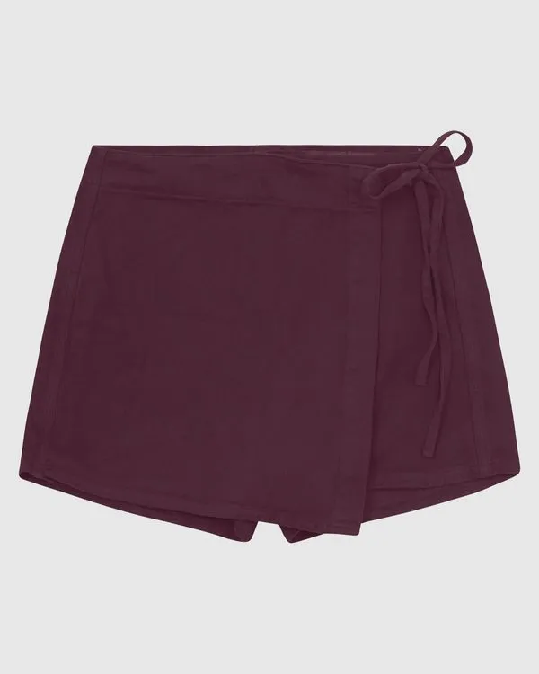 Shorts Saia Feminino Detalhe Amarração Em Sarja 100% Algodão - ENFIM Vermelho - 42