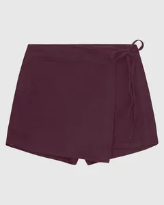 Shorts Saia Feminino Detalhe Amarração Em Sarja 100% Algodão - ENFIM Vermelho - 42