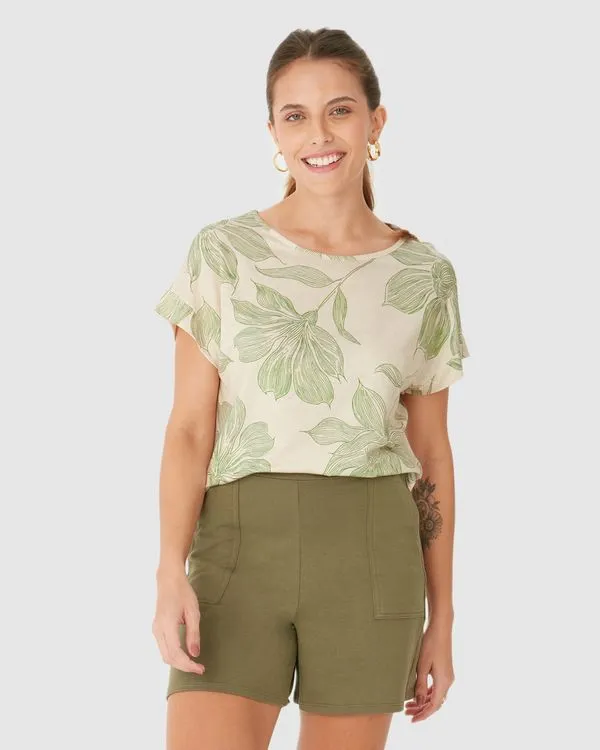 Blusa Ampla Feminina Manga Curta Em Malha Viscolinho Stretch Off White - GG