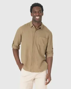 Camisa Masculina Regular Manga Longa Em Viscolinho Marrom - P