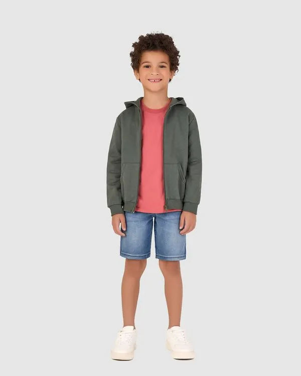 Bermuda Infantil Menino Tradicional Em Jeans Moletom - Malwee Kids Azul - 16