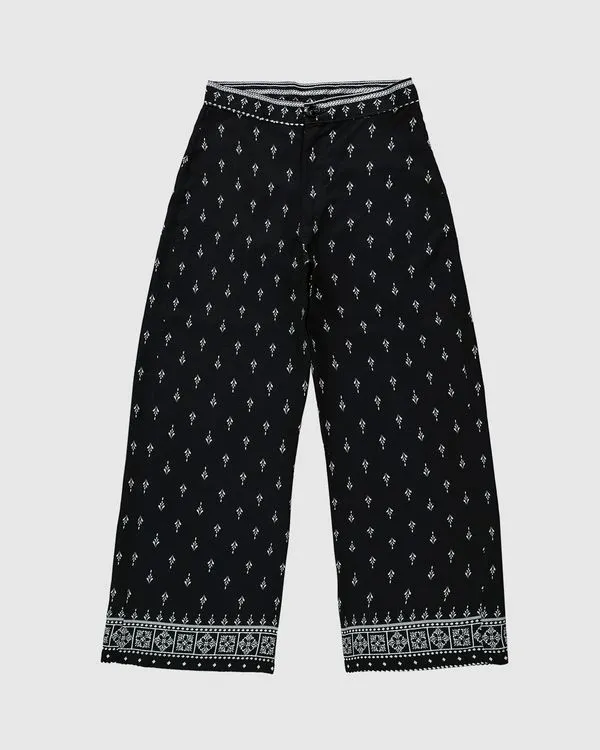 Calça Wide Leg Feminina Estampada Em Viscose - ENFIM Preto - GG