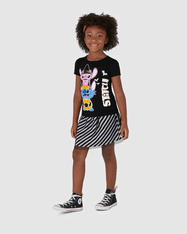 Conjunto Infantil Menina Blusa Stitch Disney E Saia Tule Malwee Kids Preto - 16