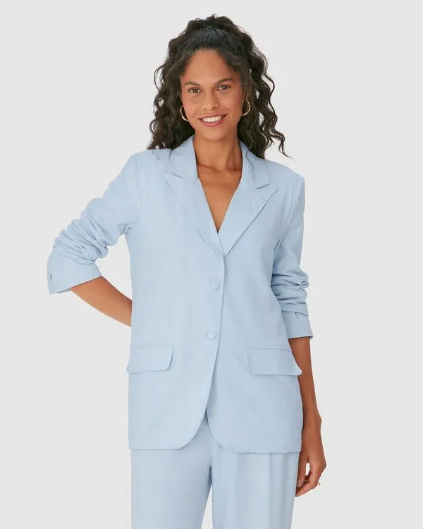 Blazer Feminino Com Bolso Frontal Em Viscolinho Azul - P