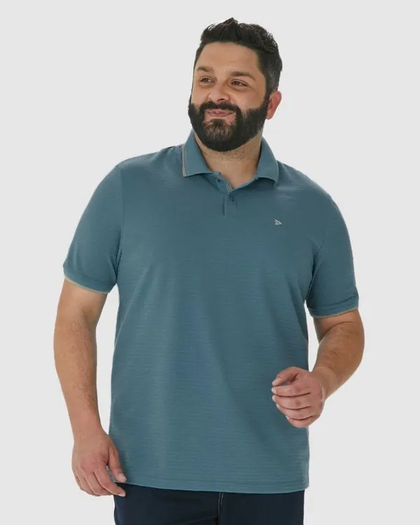 Camisa Polo Masculina Plus Size Bordado Peitoral Em Piquet Listrado Azul - G1