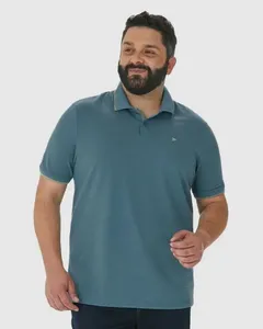 Camisa Polo Masculina Plus Size Bordado Peitoral Em Piquet Listrado Azul - G1