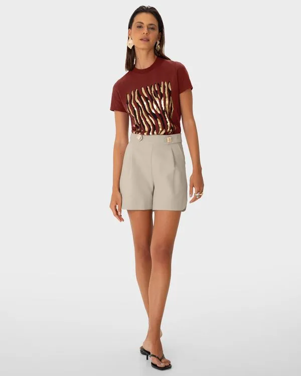 T-Shirt Feminina Slim Estampa Foil Animal Print Em Algodão - ENFIM Vermelho - G