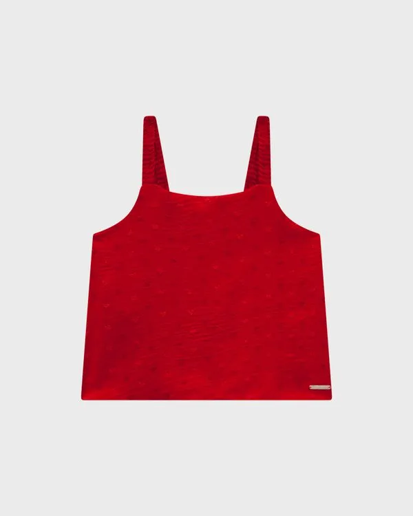 Conjunto Menina Regata E Shorts Saia Em Plumetis Coração - Carinhoso Vermelho - 8