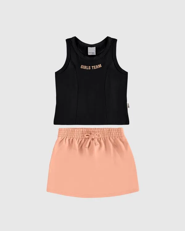 Conjunto Infantil Menina Girls Team Com Shorts Saia Em Moletom Malwee Kids Preto - 10