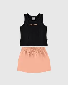 Conjunto Infantil Menina Girls Team Com Shorts Saia Em Moletom Malwee Kids Preto - 6